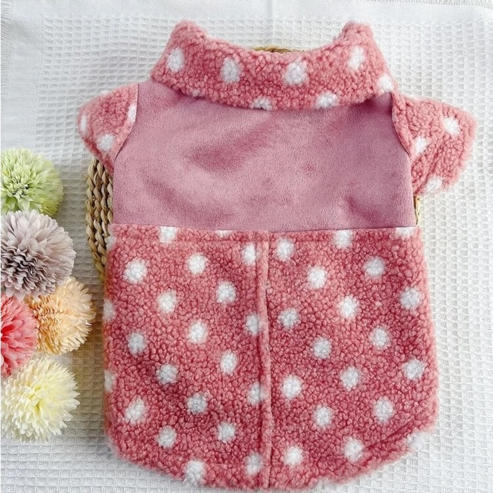Polka Dot Pattern Reversible Pet Coat S Pink